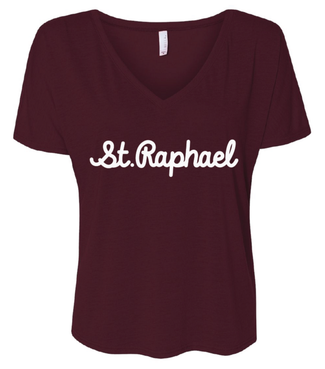 St. Raphael Script Women's Slouchy V-Neck Tee