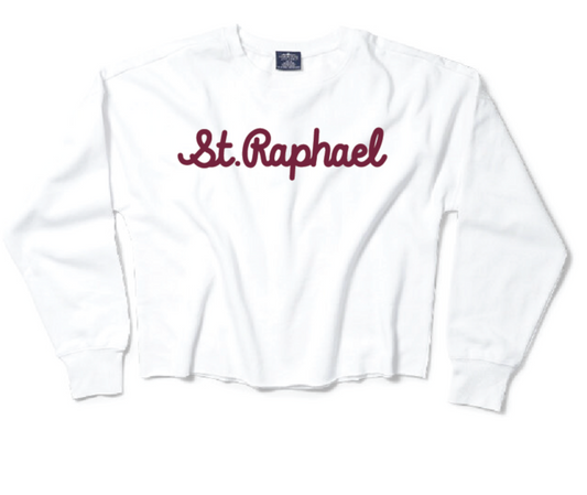 St. Raphael Script Women's Cropped Boxy Crewneck Sweatshirt